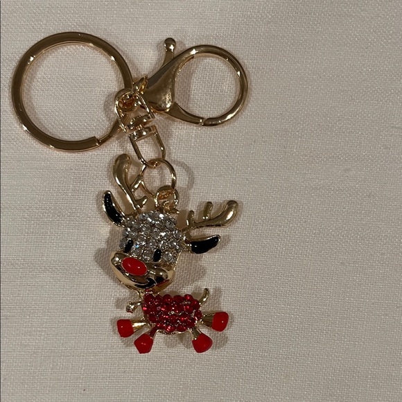 None Accessories - Gold, Silver, and Red Reindeer Bag Charm/Keychain